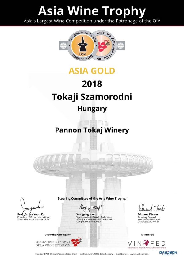 2022 Asia Wine Trophy - Pannon Tokaj Szamorodni 2018