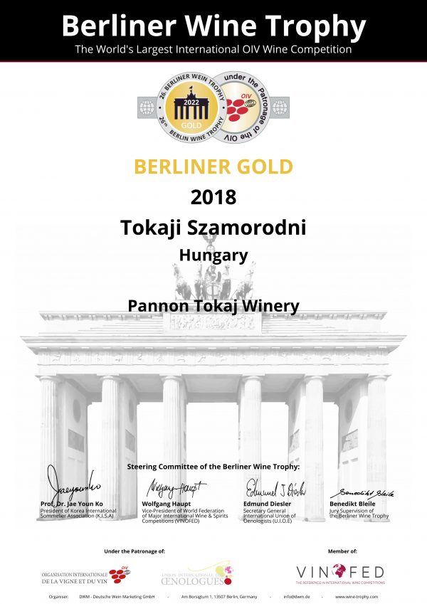 2022 Berliner Wine Trophy - Pannon Tokaj Szamorodni Sweet 2018